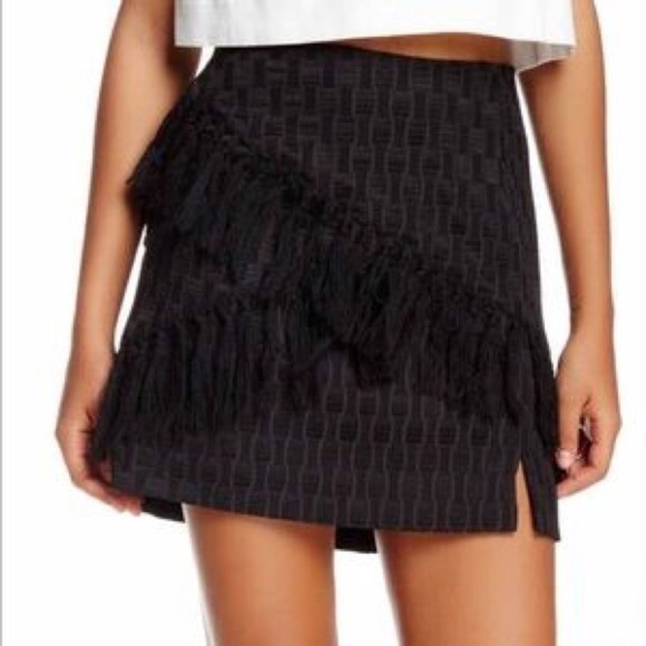 Wayf Black Tassel Fringe Textured Patterned Mini Skirt Small - Picture 1 of 3